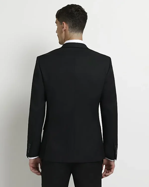 Black skinny fit twill suit jacket