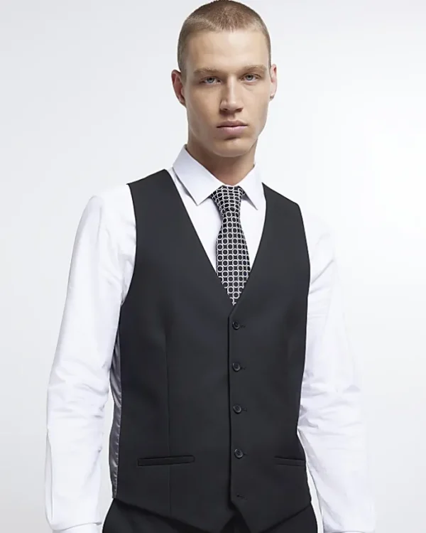 Black skinny fit twill waistcoat