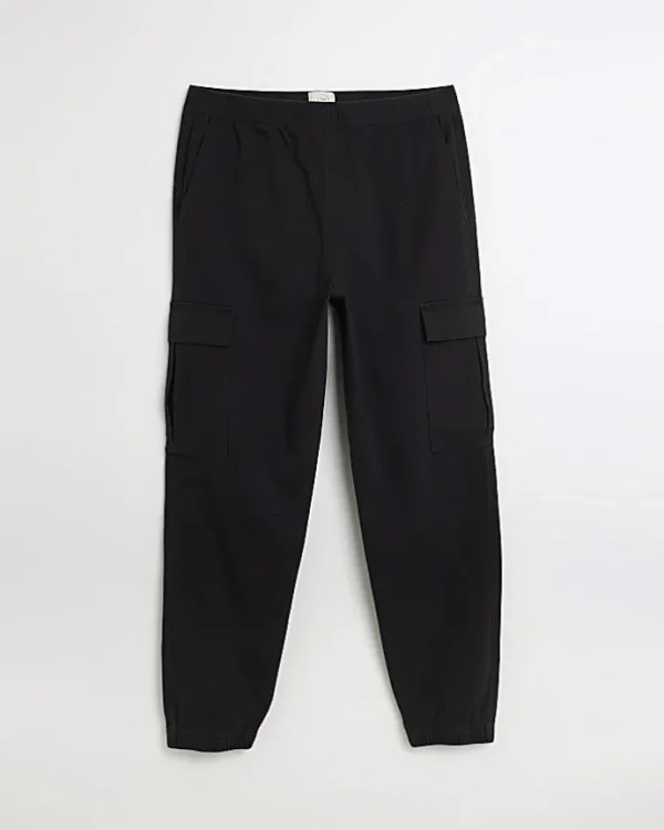 Black slim fit cuffed cargo trousers