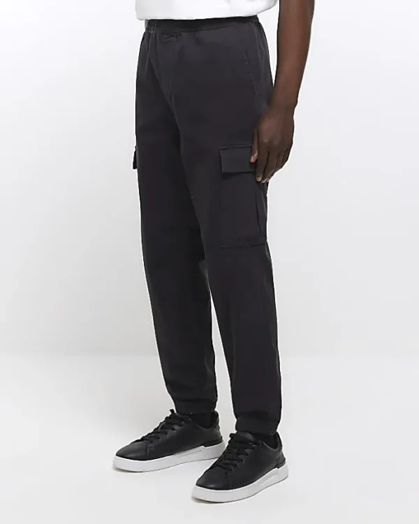 Black slim fit cuffed cargo trousers