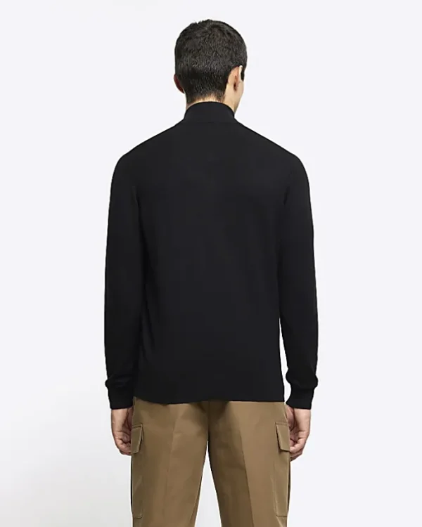 Black slim fit diagonal half zip jumper