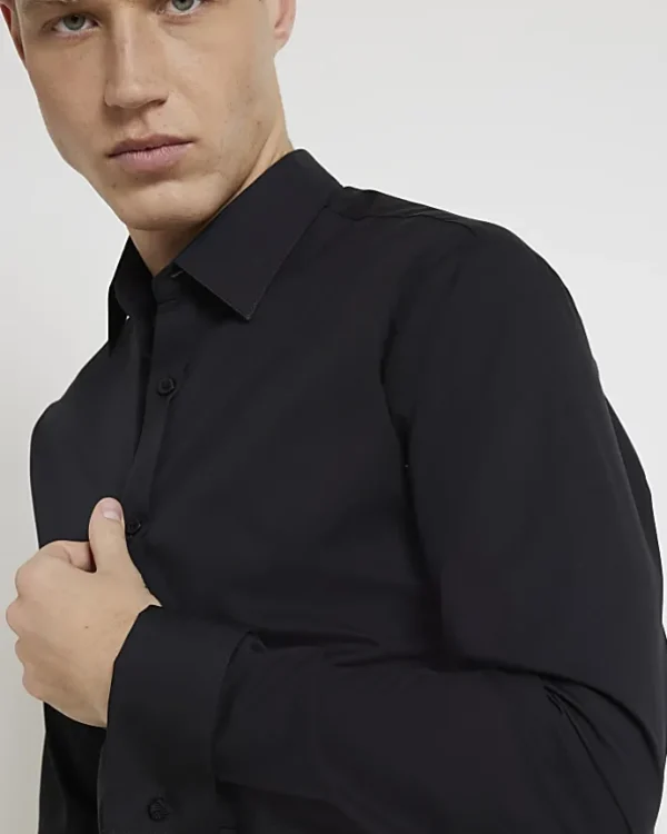 Black slim fit double cuff smart shirt