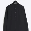 Black slim fit grandad collar shirt