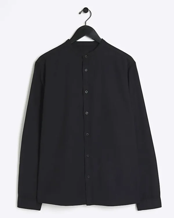 Black slim fit grandad collar shirt