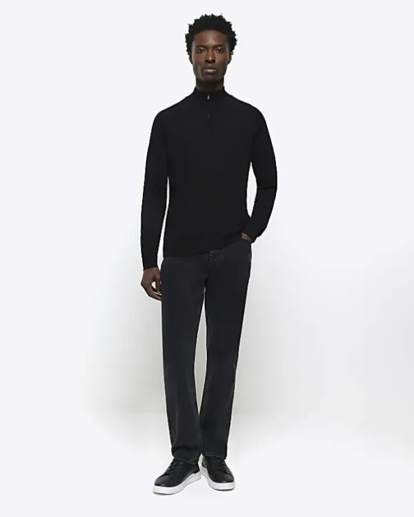 Black slim fit knitted half zip jumper