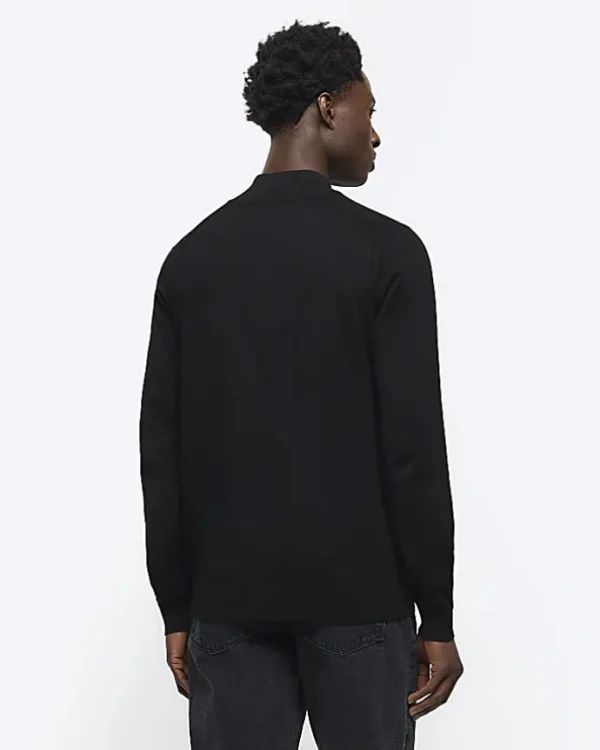 Black slim fit knitted half zip jumper