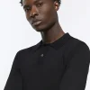 Black slim fit knitted long sleeve polo