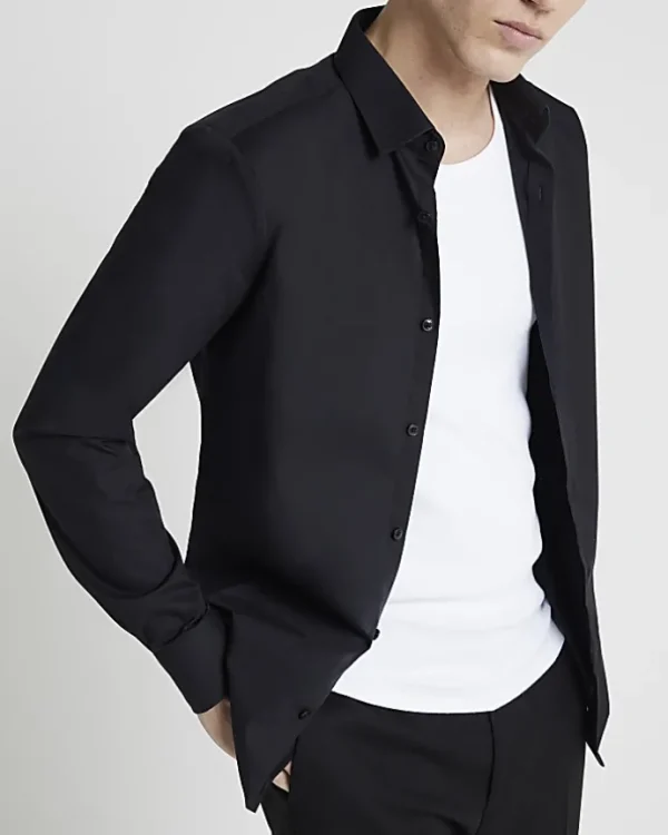 Black slim fit long sleeve shirt