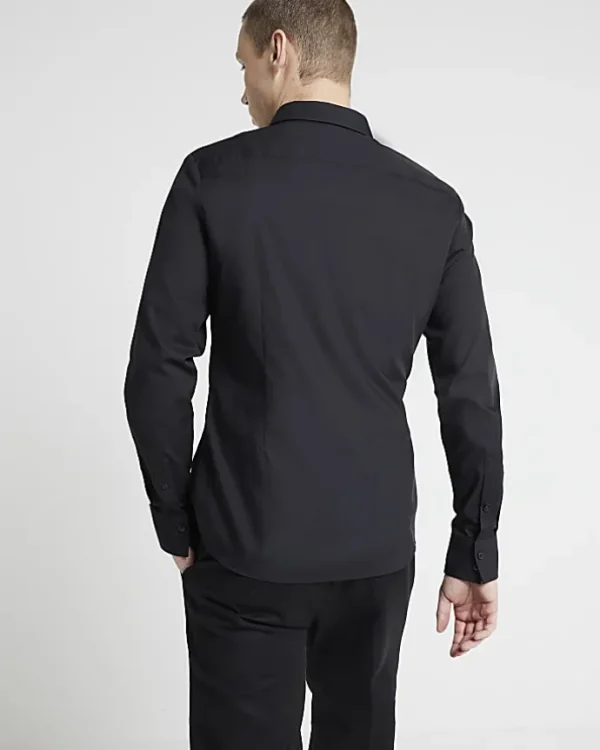 Black slim fit long sleeve shirt