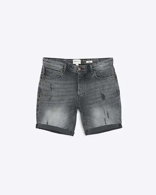 Black slim fit ripped denim shorts