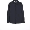 Black slim fit sateen long sleeve shirt