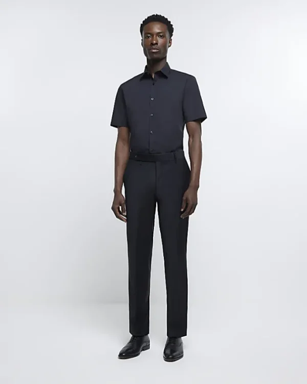 Black slim fit short sleeve shirt