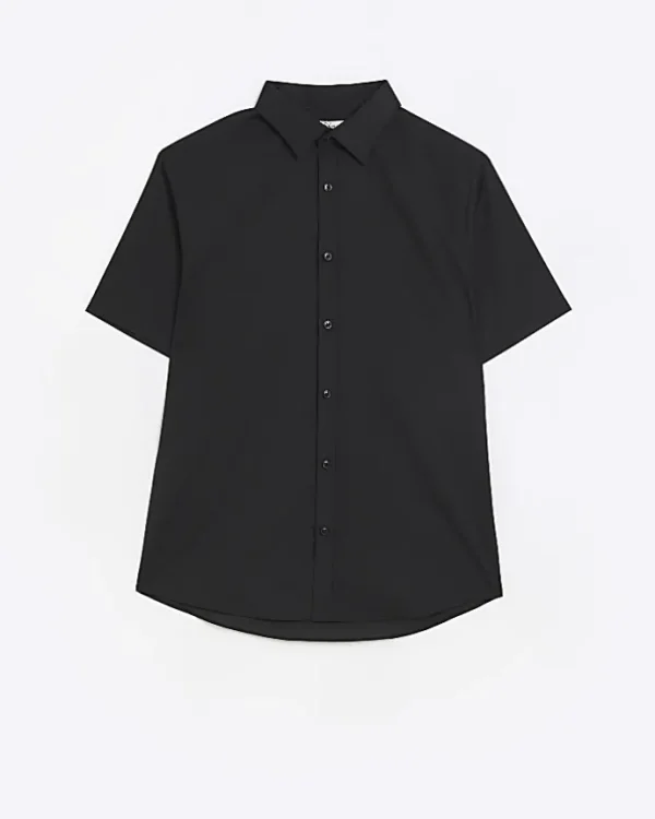 Black slim fit short sleeve shirt