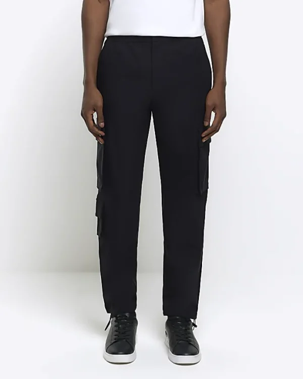 Black slim fit smart techy cargo trousers