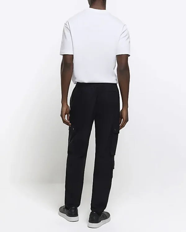 Black slim fit smart techy cargo trousers