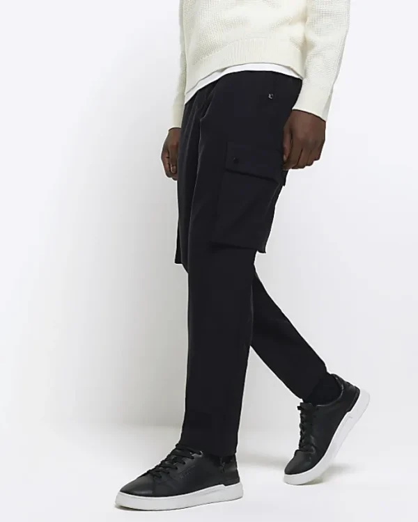 Black slim fit smart techy cargo trousers