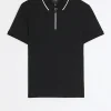 Black slim fit taped collar polo