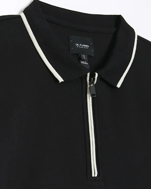 Black slim fit taped collar polo