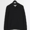 Black slim fit textured knit long sleeve polo