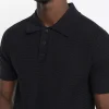 Black slim fit textured knitted polo shirt