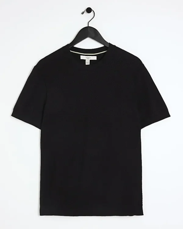 Black slim fit textured knit t-shirt