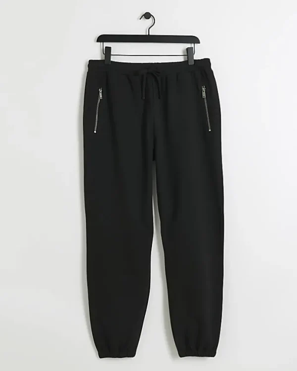 Black slim fit textured smart joggers