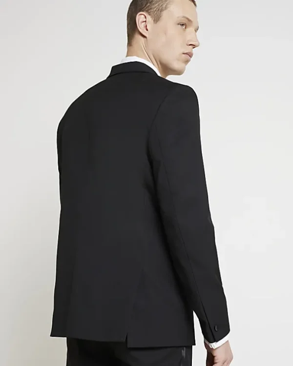 Black slim fit tuxedo suit jacket