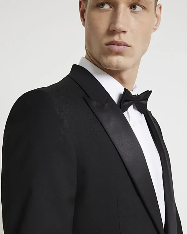 Black slim fit tuxedo suit jacket