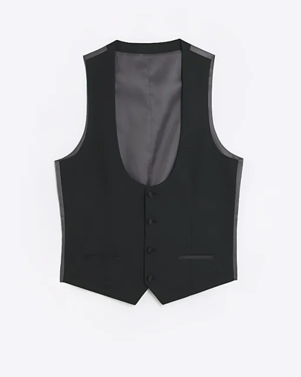 Black slim fit tuxedo waistcoat