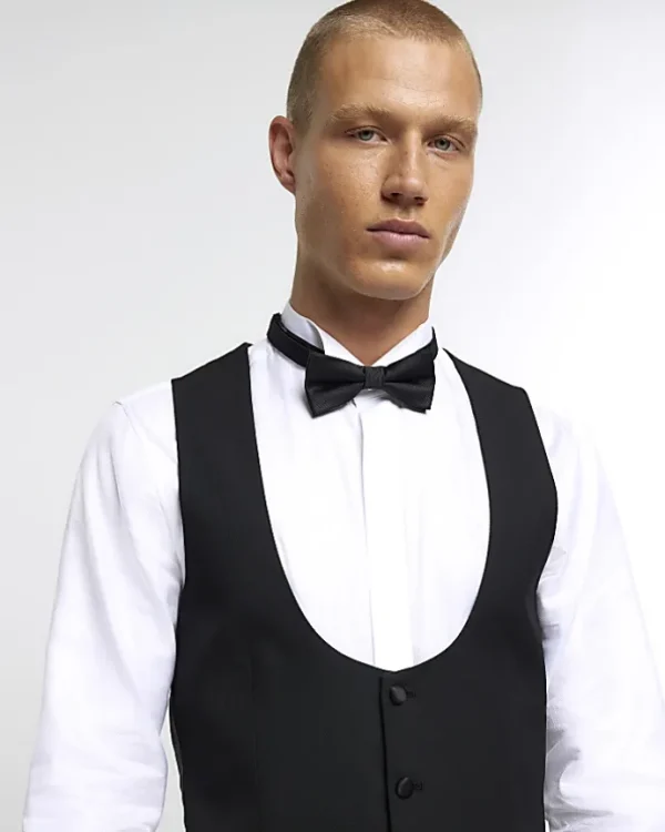 Black slim fit tuxedo waistcoat