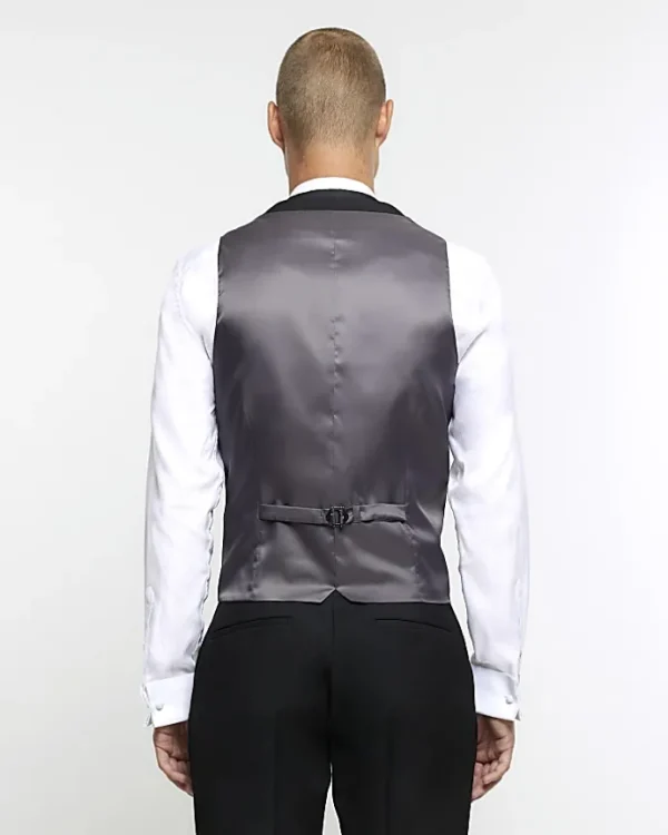 Black slim fit tuxedo waistcoat