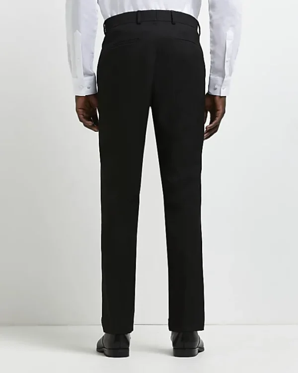 Black slim fit twill suit trousers