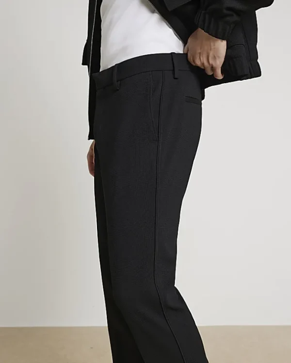 Black slim fit waffle textured trousers