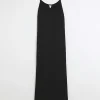 Black split hem bodycon maxi dress