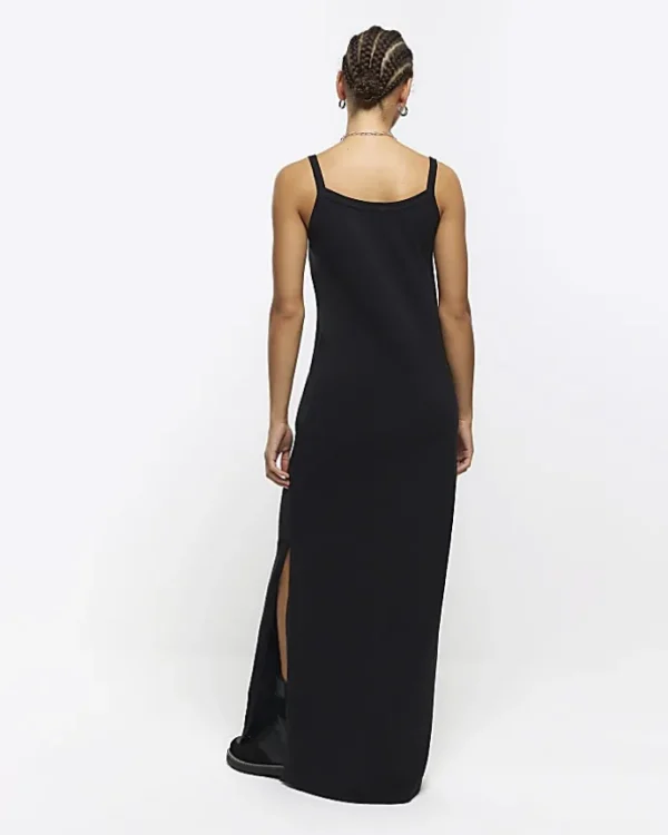 Black split hem bodycon maxi dress