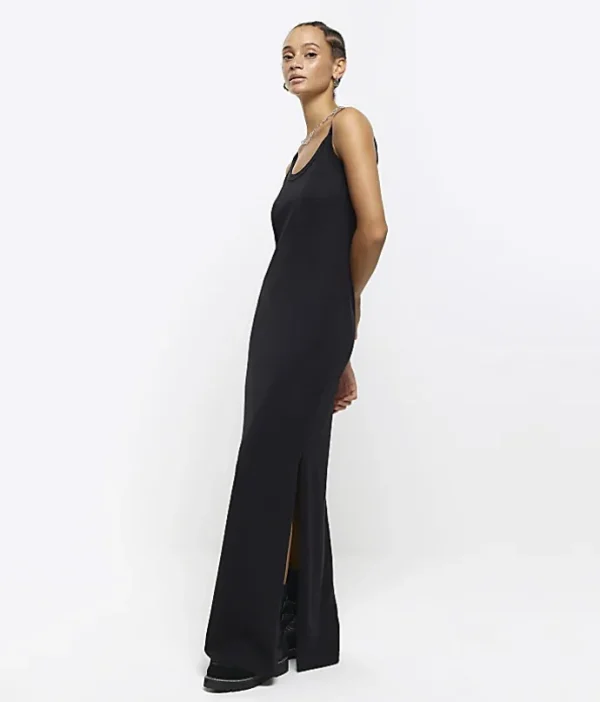 Black split hem bodycon maxi dress