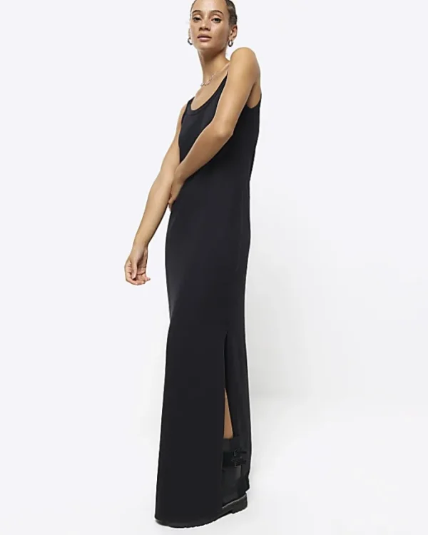 Black split hem bodycon maxi dress