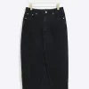 Black split hem denim maxi skirt