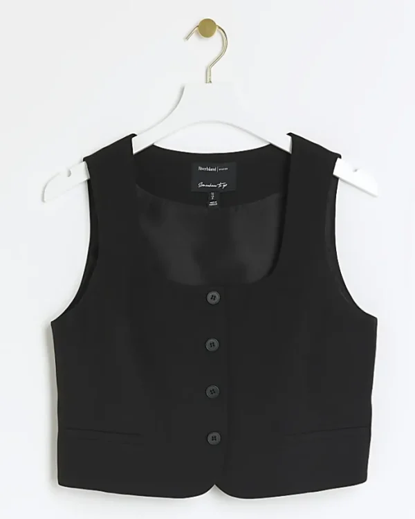 Black square neck crop waistcoat