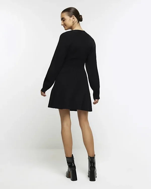 Black square neck jumper mini dress