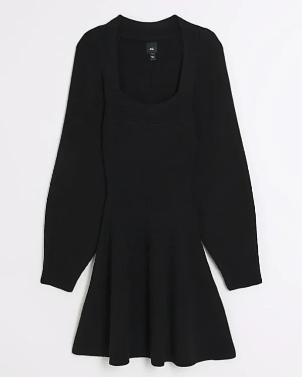 Black square neck jumper mini dress