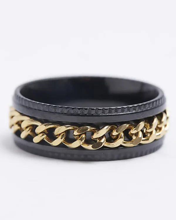 Black stainless steel chain detail ring