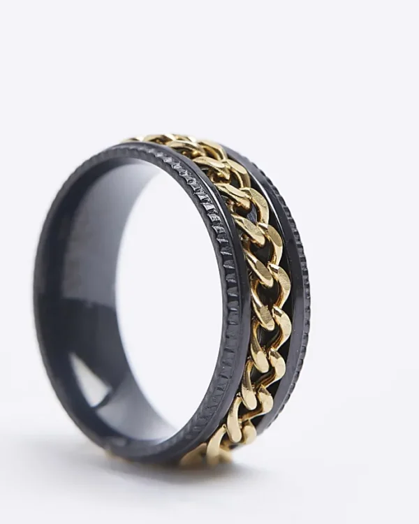 Black stainless steel chain detail ring