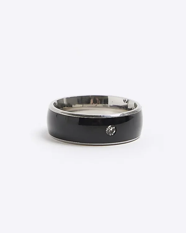 Black stainless steel diamante ring