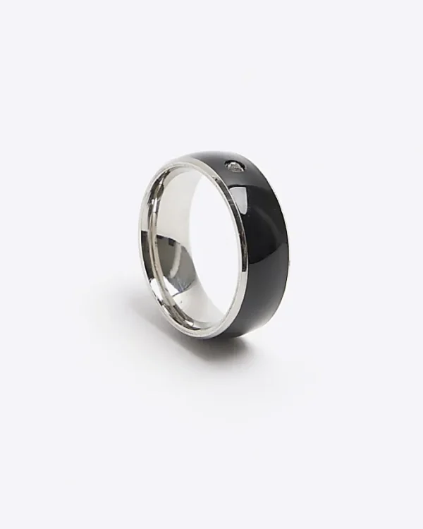 Black stainless steel diamante ring