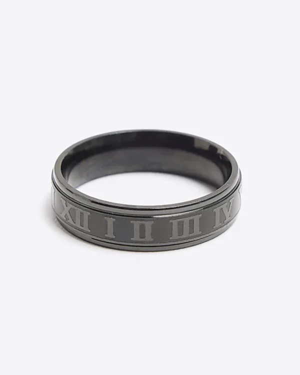 Black stainless steel roman band ring