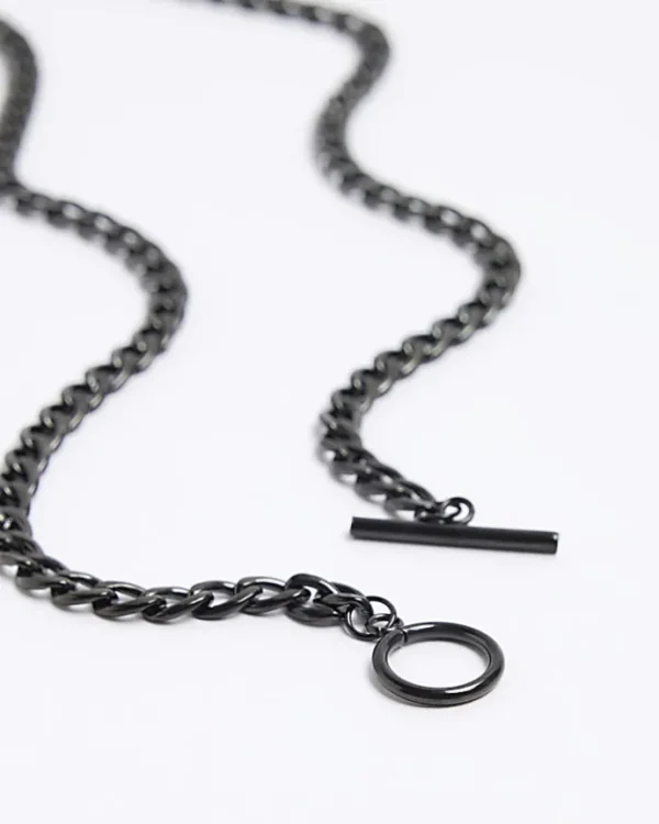 Black stainless steel T bar necklace