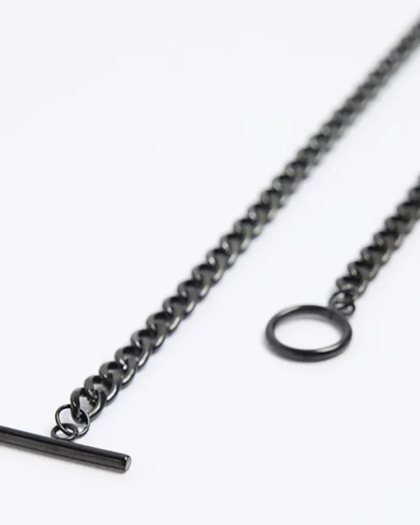 Black stainless steel T bar necklace