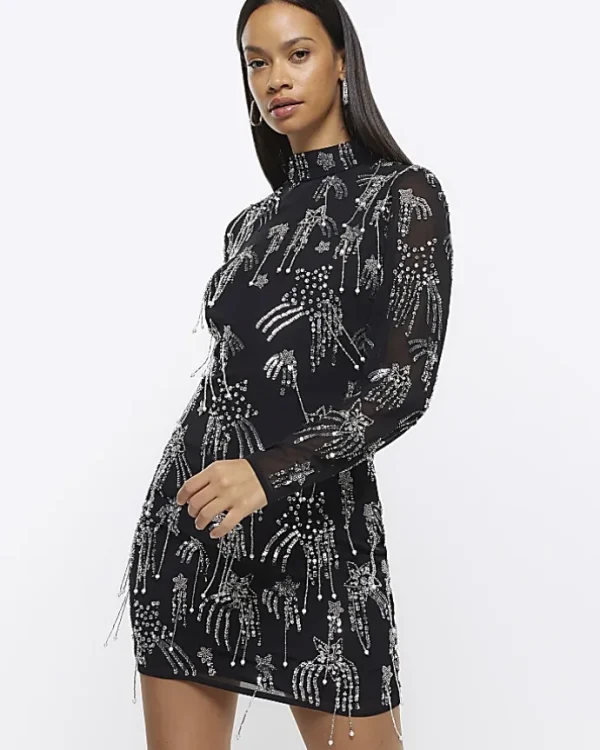 Black star embellishment bodycon mini dress