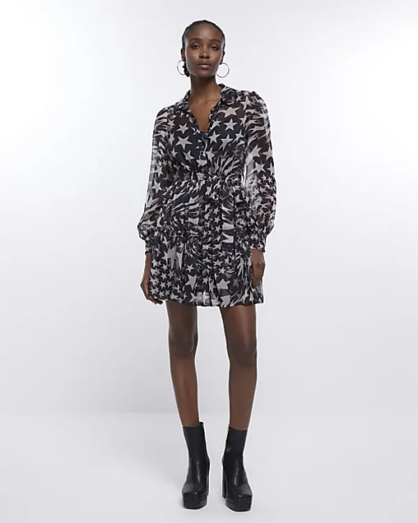 Black star long sleeve mini shirt dress